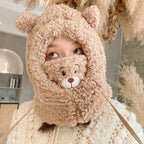 Winter Cartoon Hat With Mask Bear Lamb Beanie Hats Warm Thickened Ear Protection Skullies Beanies for Women Girl Kawaii SS69