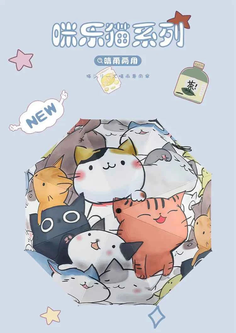 Women Automatic Umbrella Cartoon Cat Claw Automatic Folding Travel Umbrella Black Coating Sunscreen Girls Kids Umbrella Paraguas