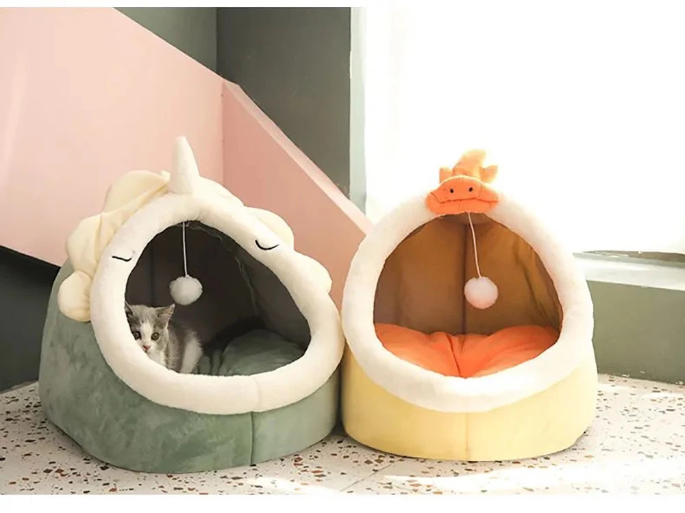 Cartoon Cat Cave Bed, Foldable Cotton Pet Sleeping Mat