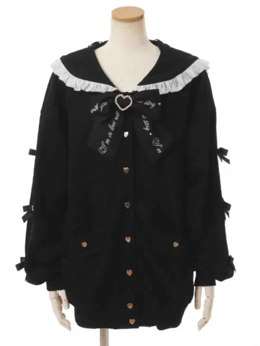 Japanese Liz Mine Mass-Produced Sailor Collar Ribbon Bow Sweet Hoodies Women Autumn Preppy Style Y2K Cute Oversized Sweatshirt