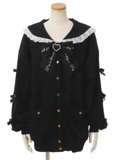 Japanese Liz Mine Mass-Produced Sailor Collar Ribbon Bow Sweet Hoodies Women Autumn Preppy Style Y2K Cute Oversized Sweatshirt