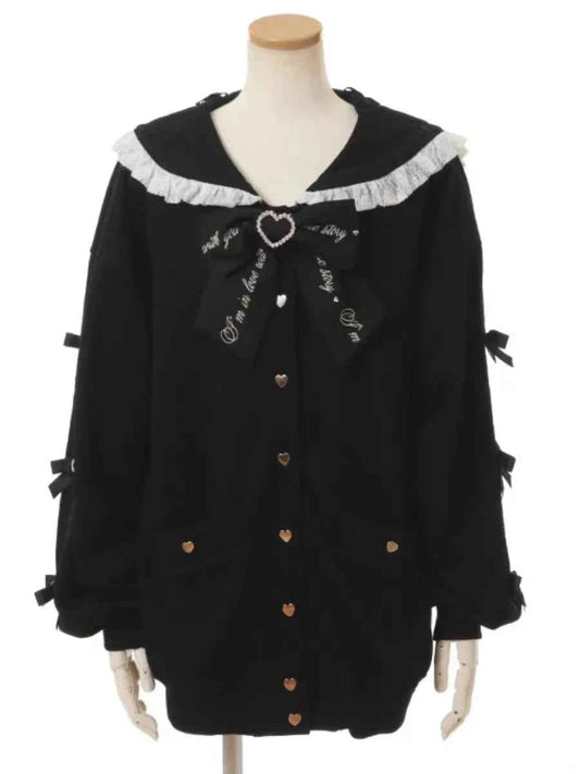 Japanese Liz Mine Mass-Produced Sailor Collar Ribbon Bow Sweet Hoodies Women Autumn Preppy Style Y2K Cute Oversized Sweatshirt