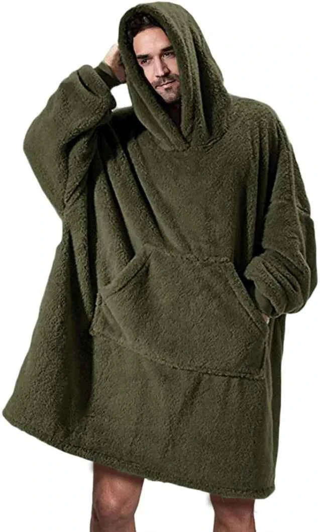 New Winter Women Double-faced Fleece Hoodie Blanket Oversize Large Pocket Warm Couple Loose Sweatshirts Women And Men Robe