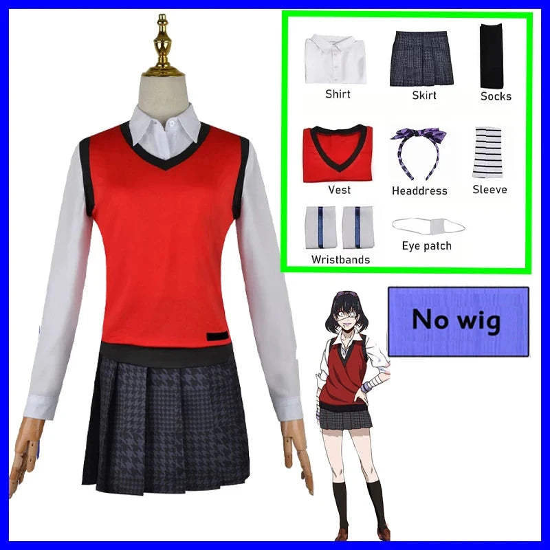 Anime Kakegurui Cosplay Costume Kirari Momobami Uniform Yumeko Sayaka Compulsive Gambler Japanese School Girl Pleated Skirt Suit SS69 54.69 custume 3 / S / Anime Kakegurui
