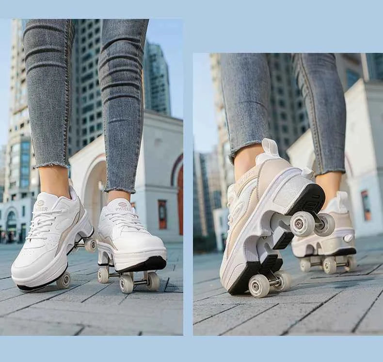 Deformation Shoes Roller Sneakers With 4 Wheels Skates Adult Kids Runaway Parkour Wheels Shoes For Women Men Youth Sport Shoes