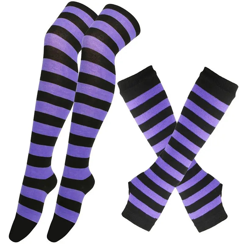 Gothic Striped Over Knee Socks & Arm Warmer Set