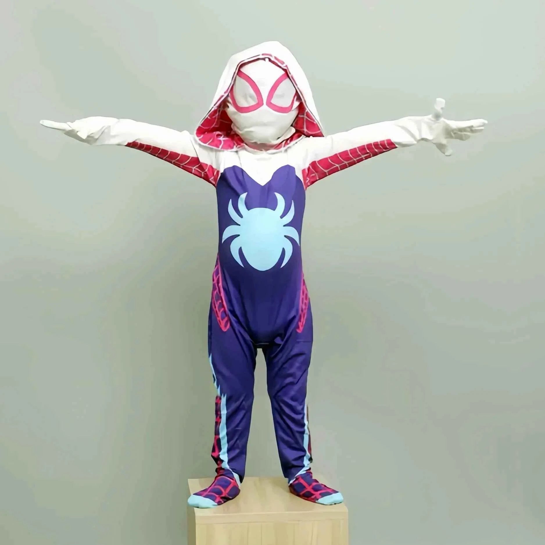 Girls Gwen Superhero Bodysuit Spider Cosplay Mask Suit Jumpsuit Kids Party Fancy Dress Up GwenStacy Carnival Costume For Child