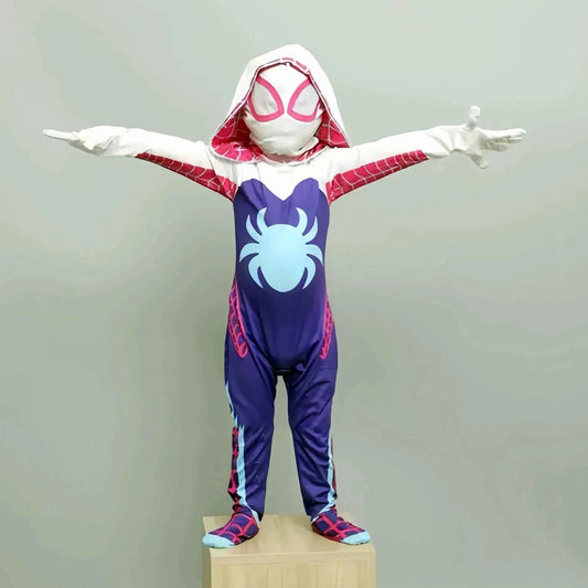Girls Gwen Superhero Bodysuit Spider Cosplay Mask Suit Jumpsuit Kids Party Fancy Dress Up GwenStacy Carnival Costume For Child