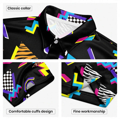 Men's Retro 80s Graphic Print Polo Shirt - Short Sleeve, Breathable Performance Fabric