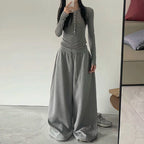 BiggOrange Women's High-Waist Wide-Leg Sweatpants - Black