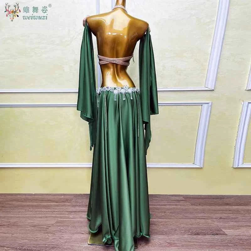 Belly Dance Outfit Suit Women's Customized Senior AB Stones Bra+sexy Split Long Skirt 2pcs Oriental Dance Performance Costumes