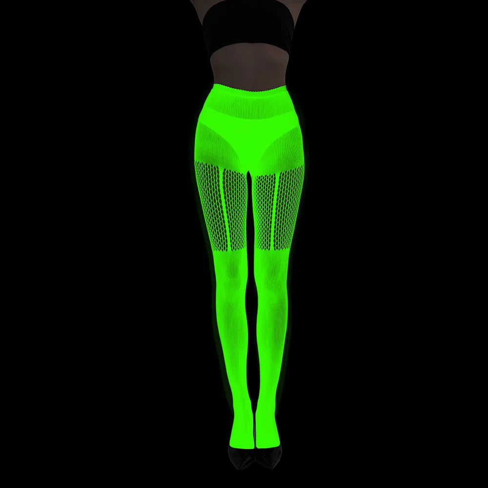 Women Glow in The Dark Fishnet Tight Rose Pattern Fishnet Tights Luminous Fishnet Halloween Party Festive Dress Up SS69