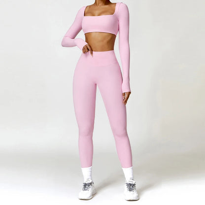 2PCS Yoga Suit Sports Set Women Quick-Drying Gym Set Women Tracksuit Running Workout Long Sleeve Sports Shirt Yoga Clothing SS69