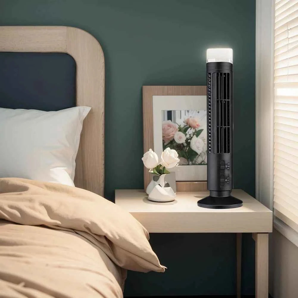 LED Tower Fan Bladeless Tower Fan 90 Degree Oscillating Quiet Portable USB Electric Desk Fan with Light for Home Bedroom Office