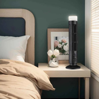 LED Tower Fan Bladeless Tower Fan 90 Degree Oscillating Quiet Portable USB Electric Desk Fan with Light for Home Bedroom Office