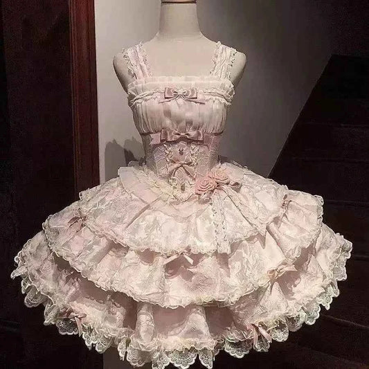 Kawaii Lovely Slim Lolita Dress Women Design Sweet Bow Sleeveless Sling Dresses Elegant Cute Pretty New Clothing