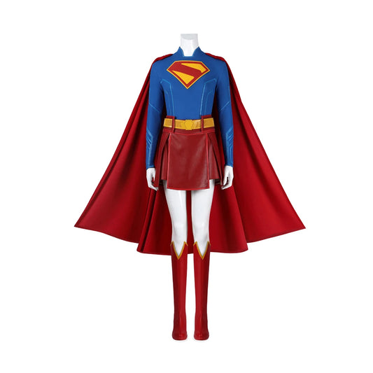 SS69 Supergirl Cosplay Costume Set with Jumpsuit, Cape, and Belt - Elastane