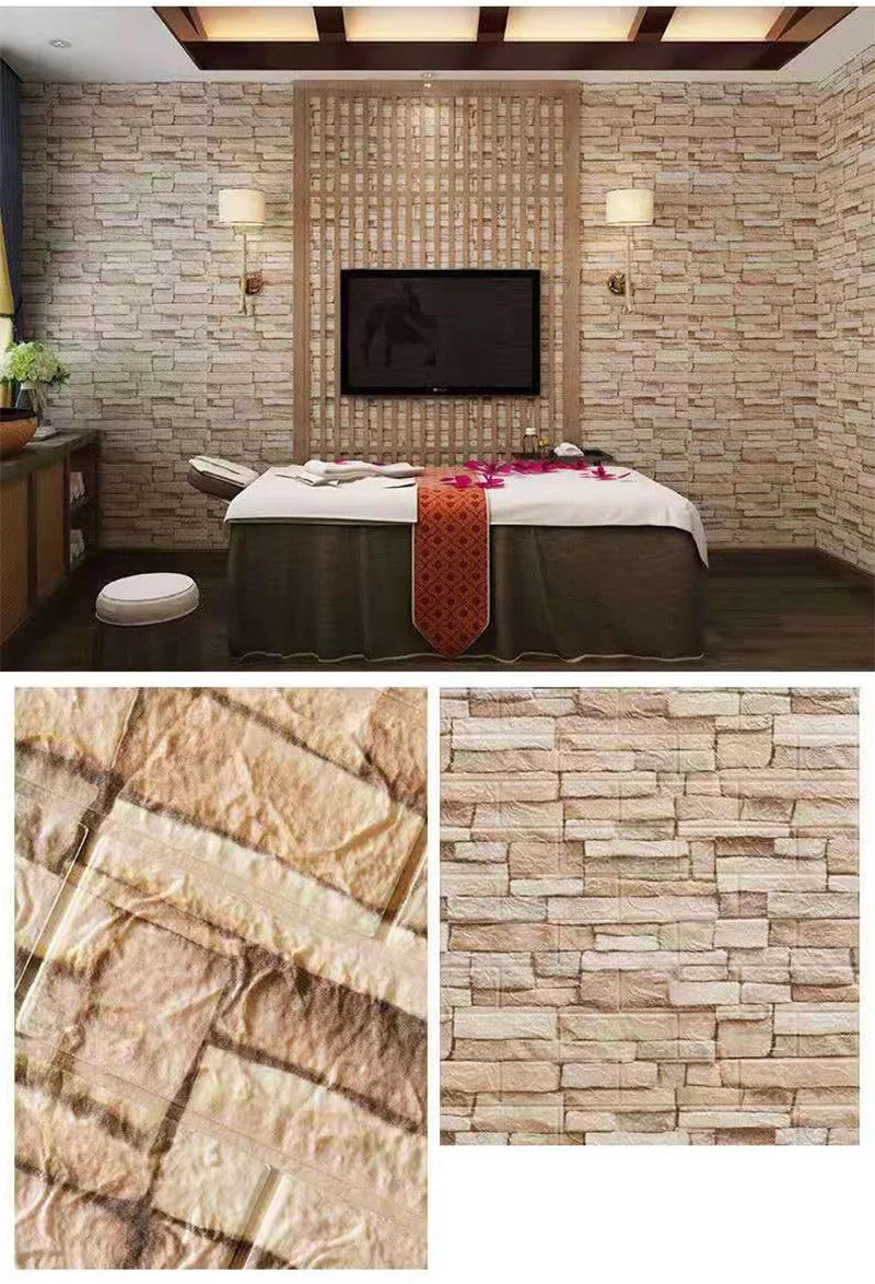 3D Foam Brick Wall Stickers, Waterproof Peel & Stick Panels 70x77cm