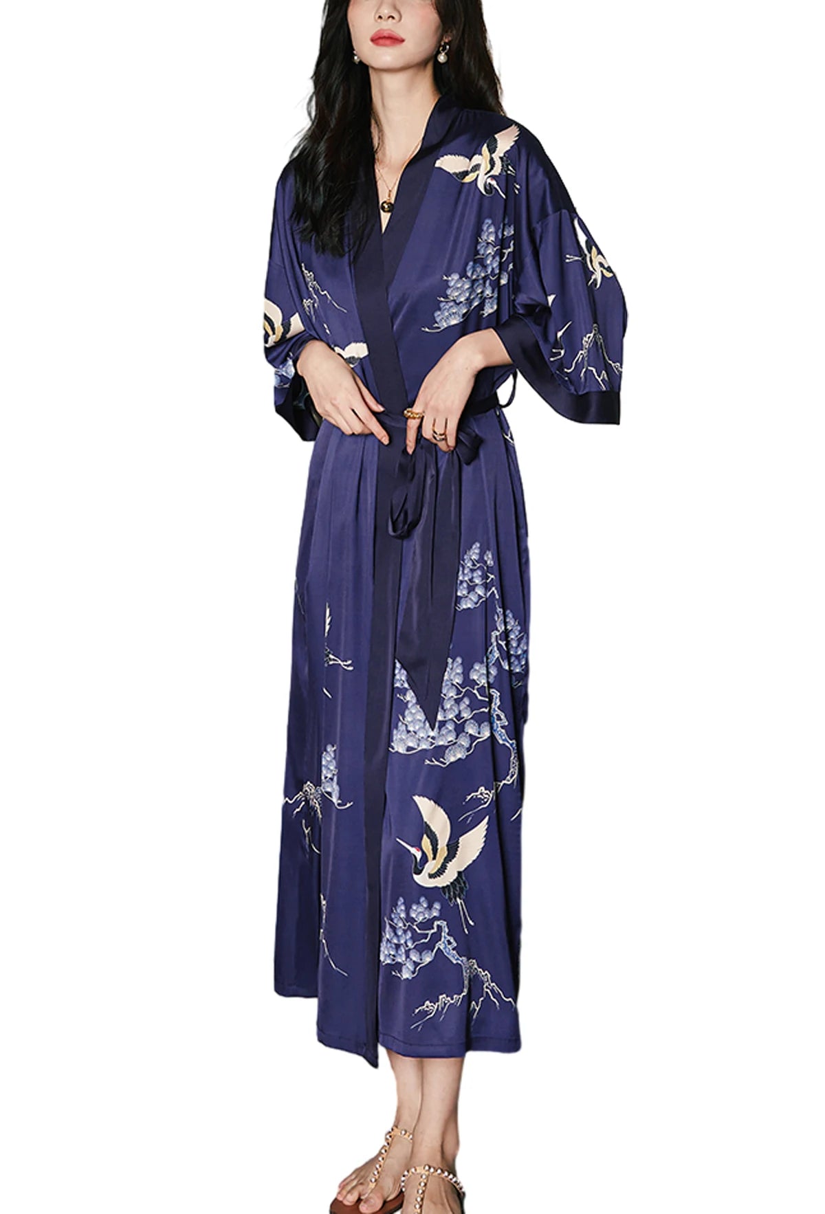 Women's Long Silk Satin Kimono Robe - Lightweight & Soft