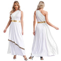 Womens One-Shoulder Greek Goddess Costume Dress with Chiffon Overlay