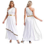 Womens One-Shoulder Greek Goddess Costume Dress with Chiffon Overlay