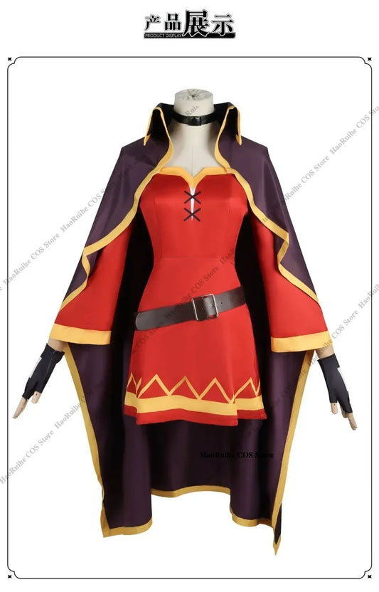 Megumin Cosplay Costume Set with Dress, Cloak, and Hat - KonoSuba Sorceress