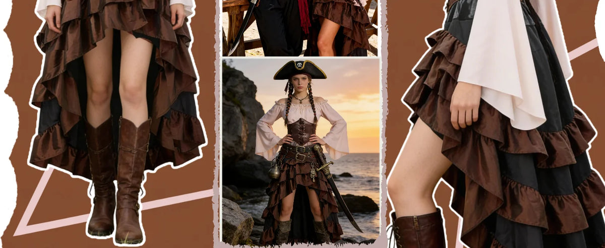Women's Renaissance Pirate Costume Set with Skirt and Corset