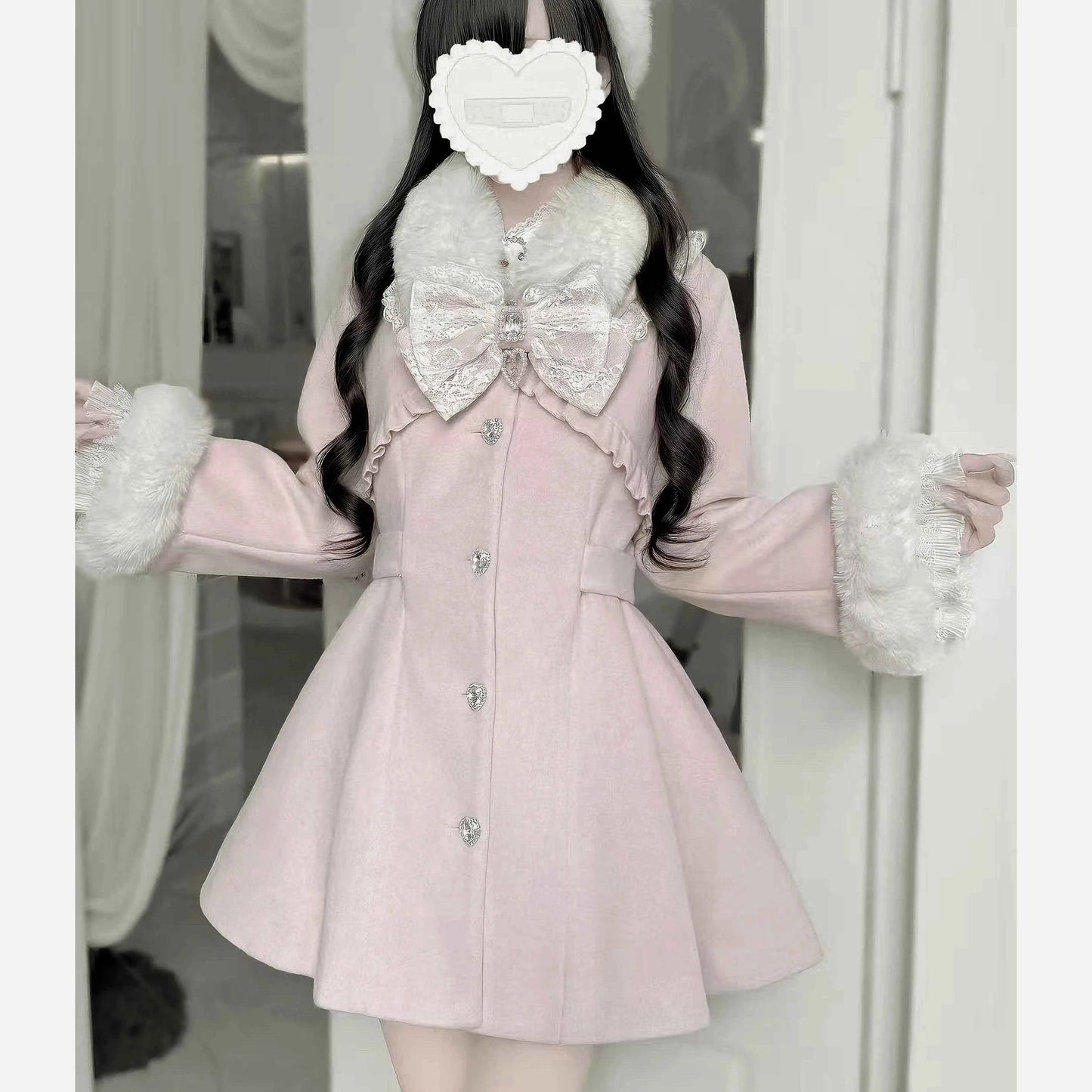 Japanese Mass-Produced Long Wool Collar Coat 20% Wool Waist-Cinching Sweet Girl Long Sleeve Slim Fit Elegant Lolita Woolen Coat