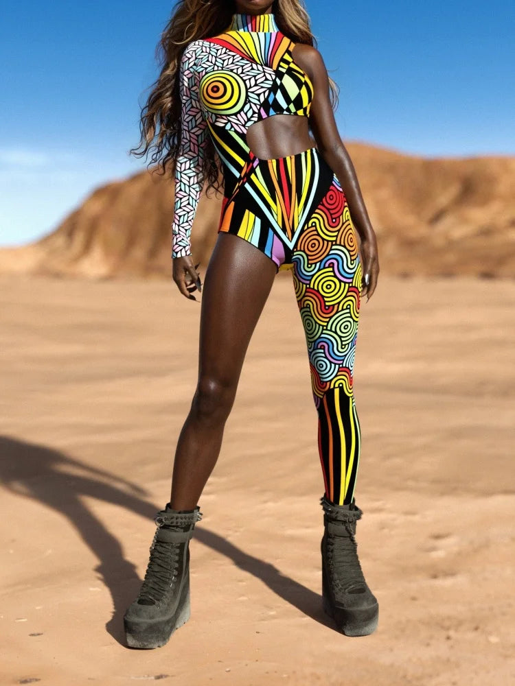 Halloween Art Bodysuit for Women - Irregular Lines Costume