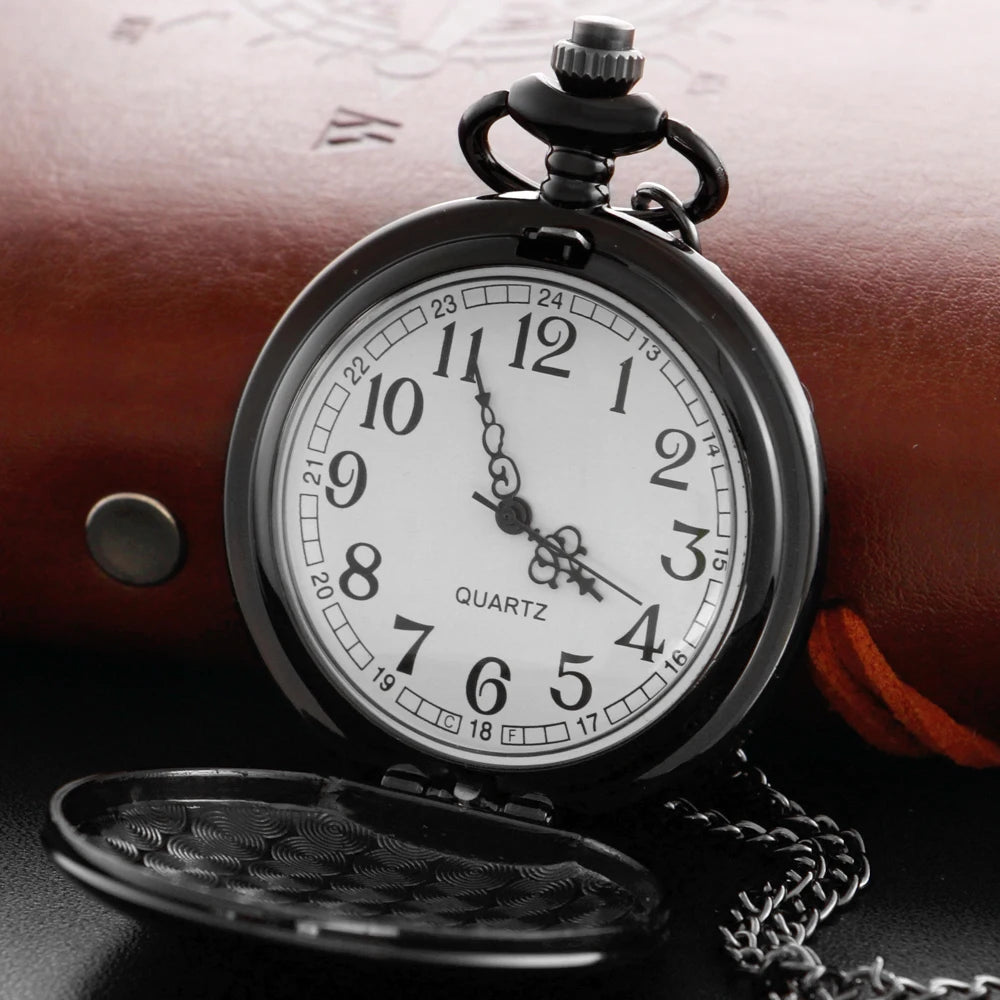 Black Grotesque Smiling Face Pocket Watch Vintage Steampunk Quartz Pocket Watch with Chain Men and Women's Birthday Gift JFC122 SS69