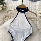 Women Hotsweet Sexy Drawstring Lace Up Design Halter Playsuits Fashion Transparent Bodysuits Slim Hollow Out Summer Rompers  New