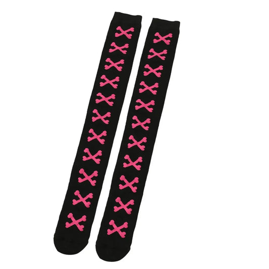 SS69 Women's Bone Print Thigh High Socks - Cotton Blend Cosplay Stockings