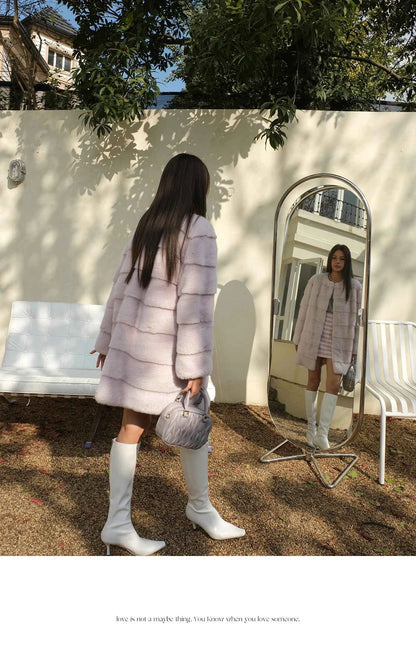 HDHOHR 2025 New 100% Real Mink Fur Coat Women Fashion Essential Natural Mink Fur Jackets Warm Royel Blue Winter Fur Coat