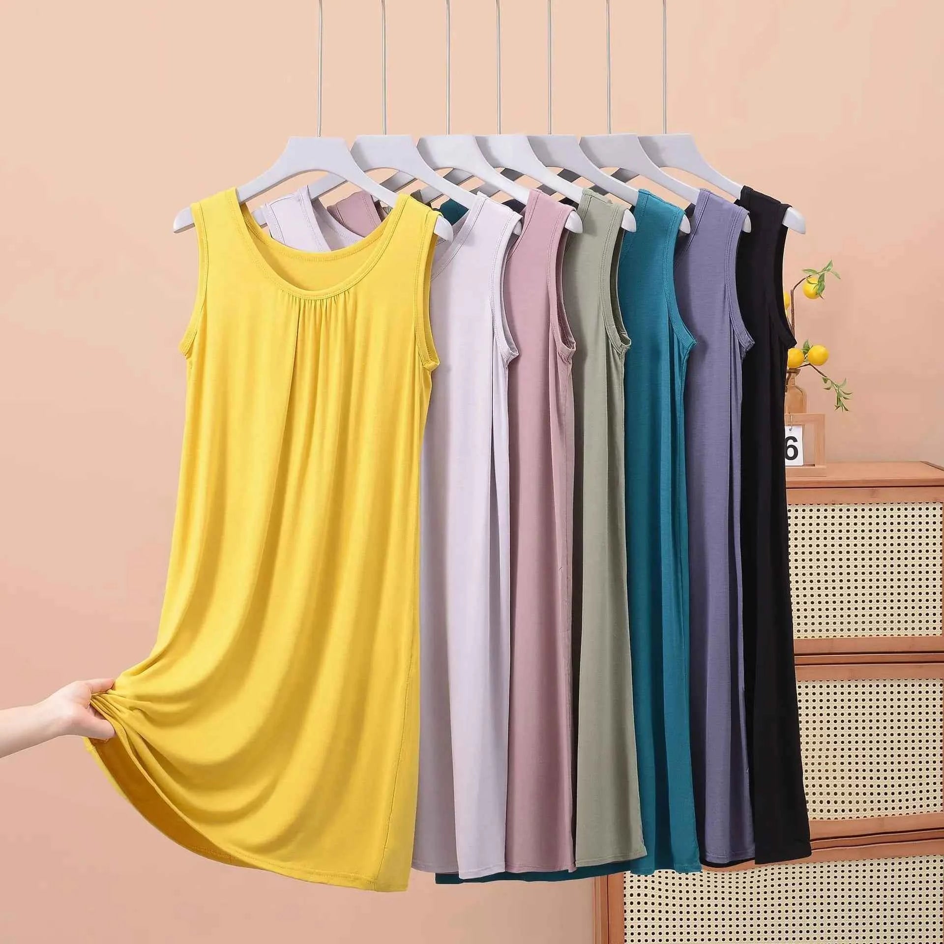 Plus size XL to 8XL Modal sleeveless sleepdress Summer lady's tank dress Loose camisole nightdress comfort dresses