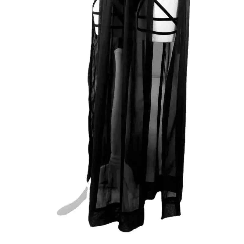AltGoth Gothic Nightclub Sexy Skirt Set Women See Through Mesh Backless Crop Tops Emo Alt Punk High Waist Underpants Skirt 3pcs