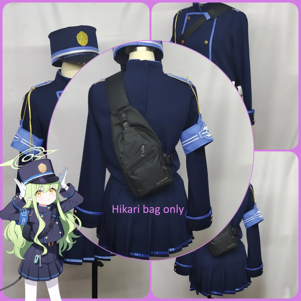 Game Blue Archive Tachibana Nozomi Cosplay Costume Wig Shoes Hikari Cosplay Highlander Railroad Academy Role Play Uniform Prop SS69 45.69 Hikari Bag / one size