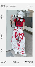 summer junior Girls Love Graffiti Casual Pants teenager girl Casual Hip Hop cargo pants kids Dance pants children clothes - SS69