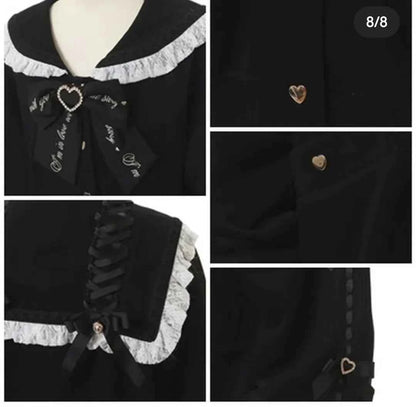 Japanese Liz Mine Mass-Produced Sailor Collar Ribbon Bow Sweet Hoodies Women Autumn Preppy Style Y2K Cute Oversized Sweatshirt