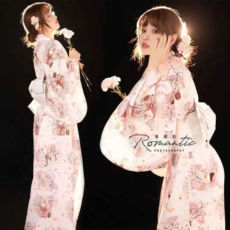 Fashion National Trends Women Sexy Kimono Yukata Dress With Obi Novelty Evening Dress Japanese Cosplay Costume Floral One Size