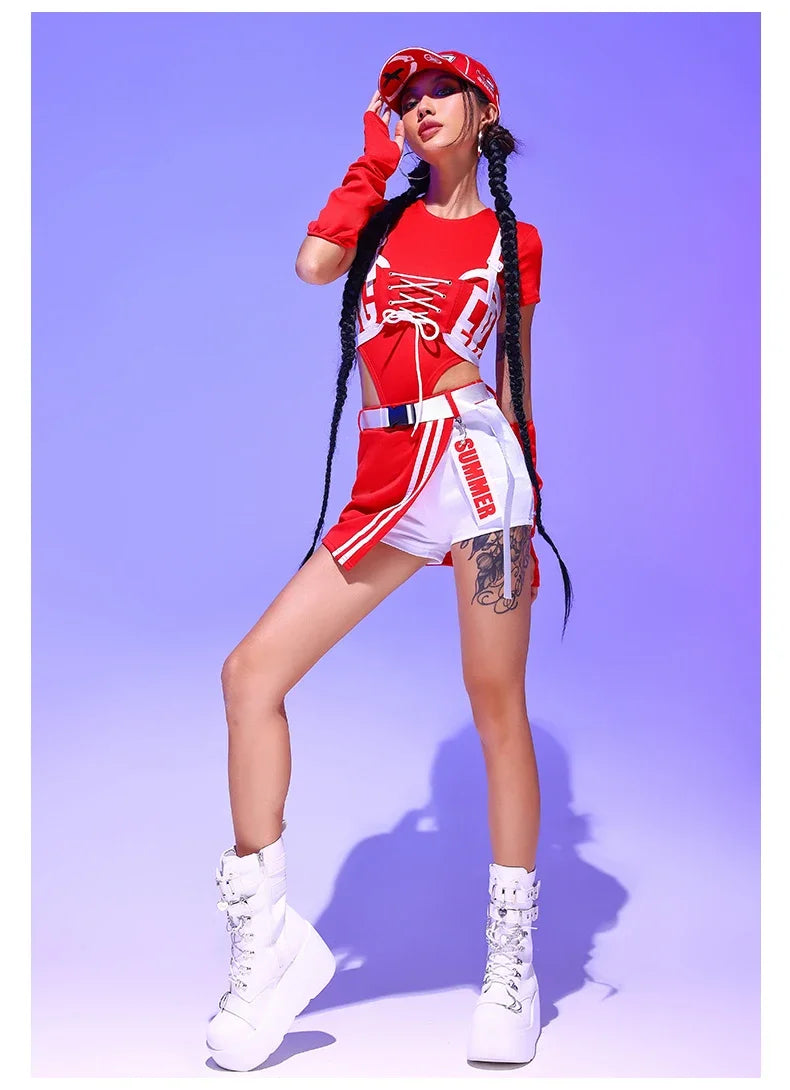 Women's Red Jazz Dance Performance Suit