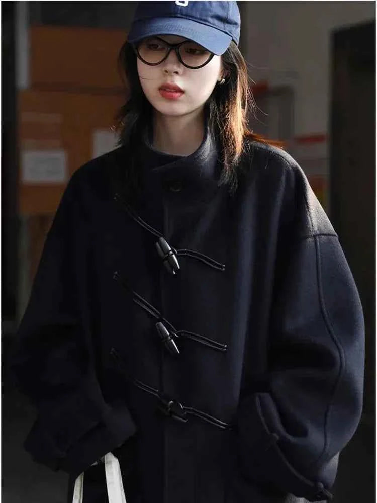CHIC VEN Women Long Woolen Coats Single Breasted Loose Stand Collar Cow Horn Buttoned Office Ladies Overcoat Autumn Winter 2026