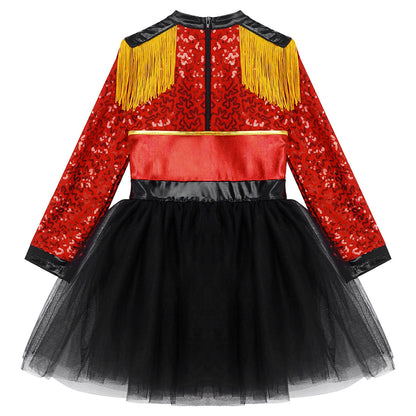 inlzdz Women's Circus Ringmaster Costume Sequin Tassel Leotard Dress