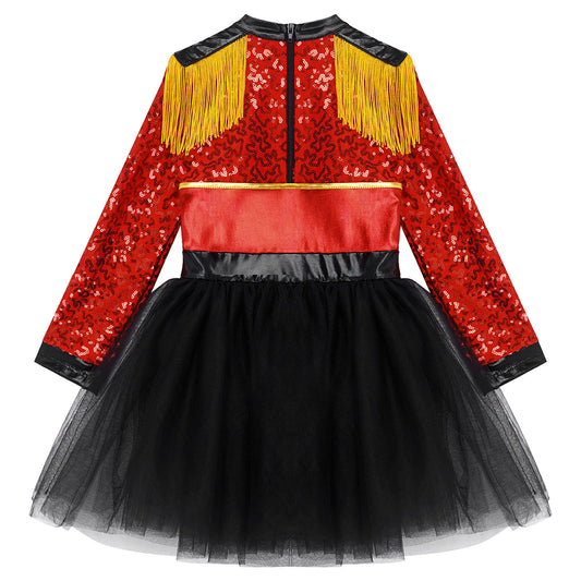 inlzdz Women's Circus Ringmaster Costume Sequin Tassel Leotard Dress
