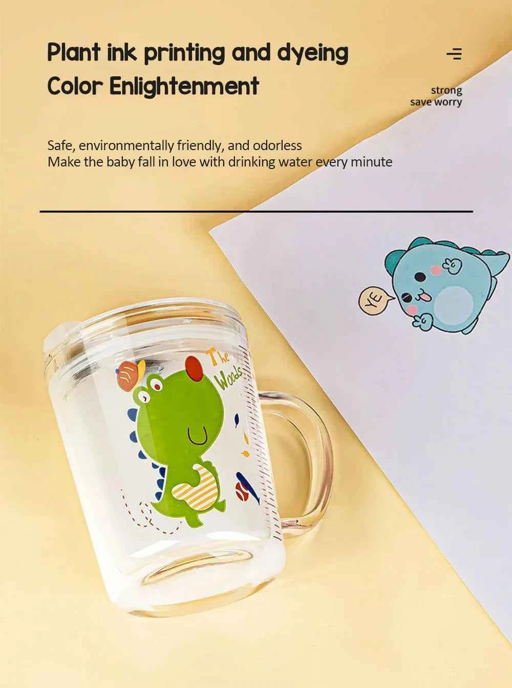 350ml Cute Unicorn Children Milk Cup With Scale Transparent Breakfast Cup With Straw Lid Cartoon Glass Cup For Kids Drinkware