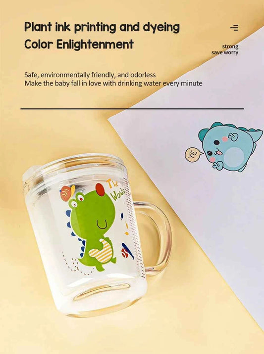 350ml Cute Unicorn Children Milk Cup With Scale Transparent Breakfast Cup With Straw Lid Cartoon Glass Cup For Kids Drinkware