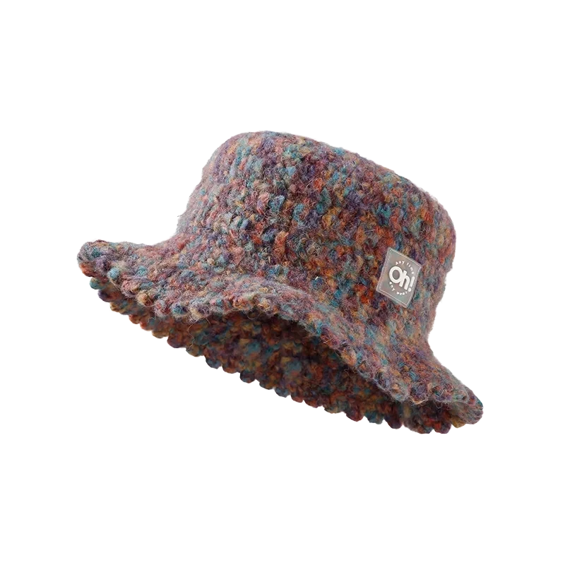 OhSunny Autumn Winter Wavy Brim Bucket Hats,Rainbow Cute Thermal Caps Women's Outdoor Warm Hand-knitted Fisherman Caps Packable