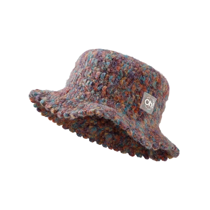 OhSunny Autumn Winter Wavy Brim Bucket Hats,Rainbow Cute Thermal Caps Women's Outdoor Warm Hand-knitted Fisherman Caps Packable