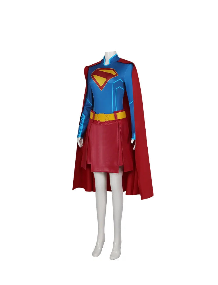 Super Girl cosplay costume, Tomorrow's Girl cosplay costume, Halloween stage performance, complete set of costumes with cloak