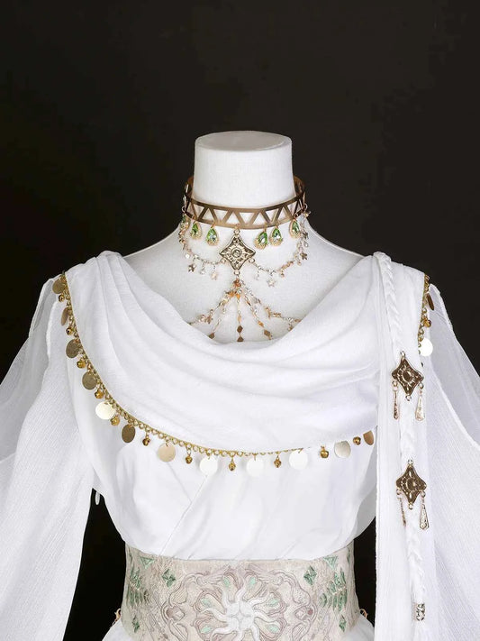 Greek Goddess Wandering Style National Style Han Element Lolita Strap Fairy Dress White Dress Women Clothing