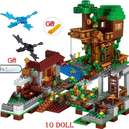 2024 NEW Compatible My World Minecraftinglys Building Village City Tree House Waterfall Warhorse Bricks Toys For Children Gifts SS69
